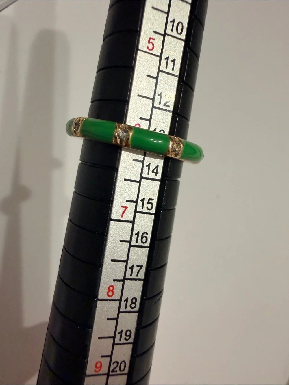Fornash Signed Green Enamel Eternity Ring Gold Tone Rhinestone Band Size 6